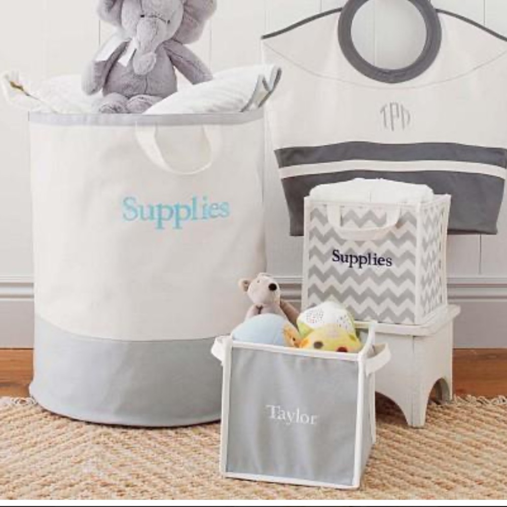 Pottery Barn Kids Gray, Orangeand Cream Canvas Storage